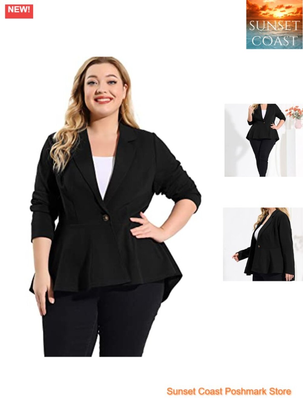 Plus Size Peplum Blazer with Ruffle Hem for Work